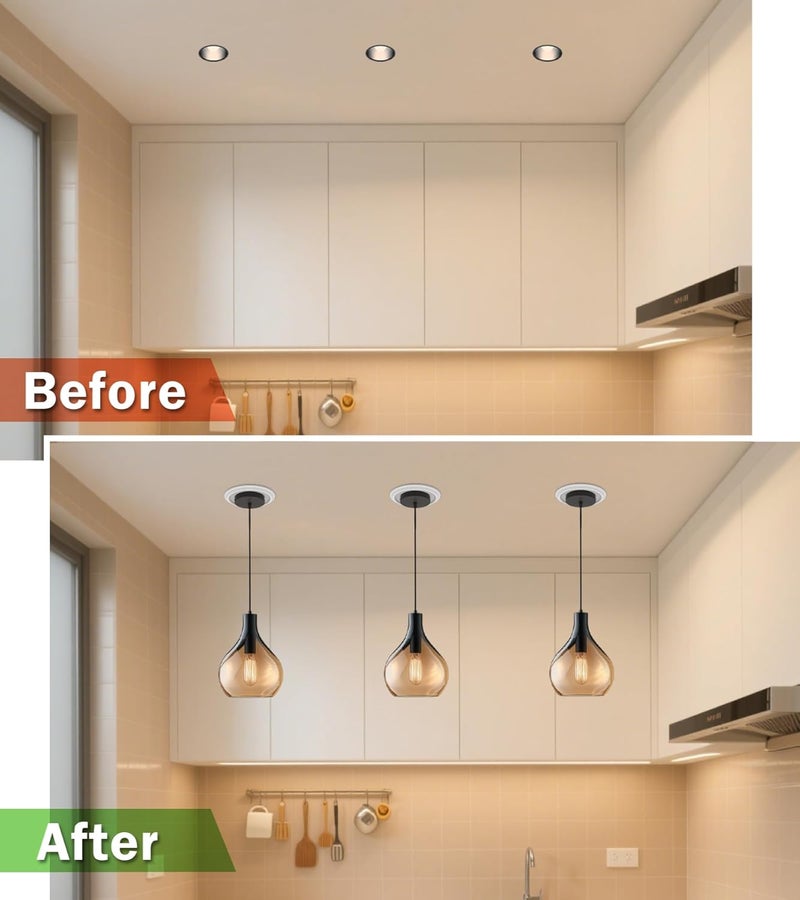 tebio 6-Inch Recessed Can Light Conversion Kit for Pendant Light or Ceiling Fan, Ceiling Fixture Adapter with 7¾" Decorative White Plastic Medallion, Retrofit Kit for 6" Recessed Housing - Image 3